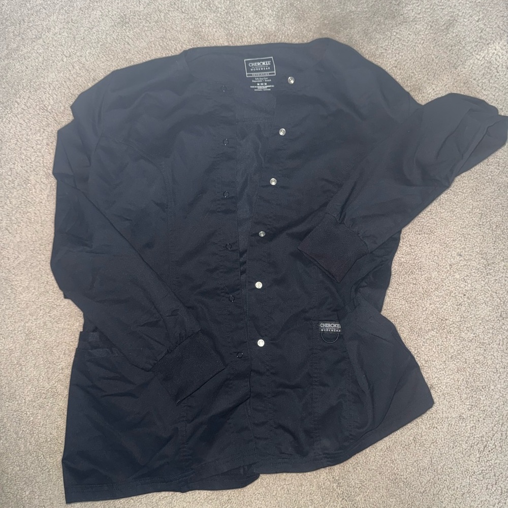 Cherokee Black Snap-Front Lightweight scrub Jacket